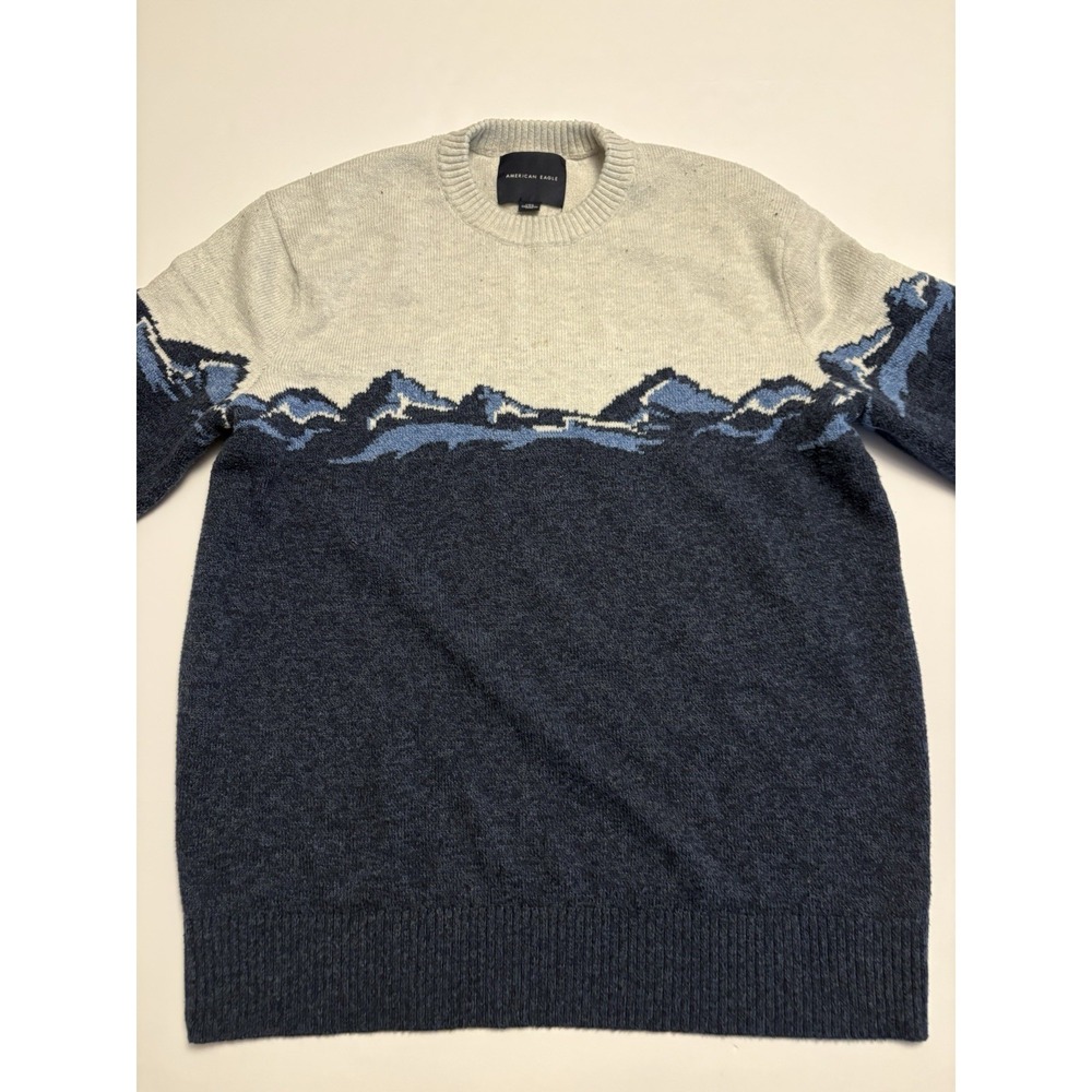 American Eagle Men's Mountain Scene Intarsia Knit Crewneck Sweater Size Large